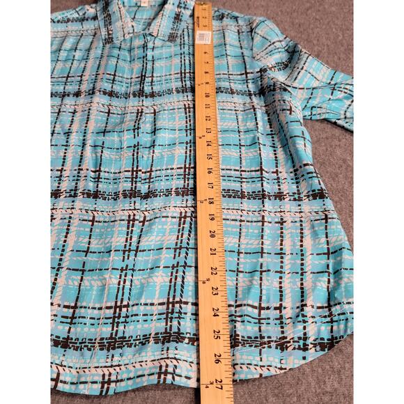 Tyler Boe Ellery Silk Plaid Button Up  Bell Sleeve Multi Top Women's Size 12 - Picture 9 of 10